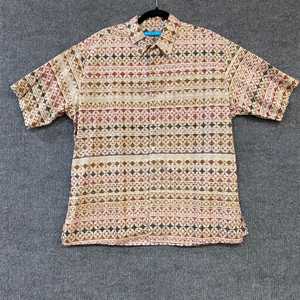 Tori Richard Mens XL Cotton Lawn Button Down Shirt Geometric Tribal Print Hawaii